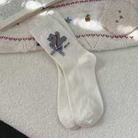 Chaussettes en laine à motif d'ours de dessin animé, chaussettes mi-mollet pour femmes, chaussettes épaisses et chaudes à nœud pour l'automne et l'hiver