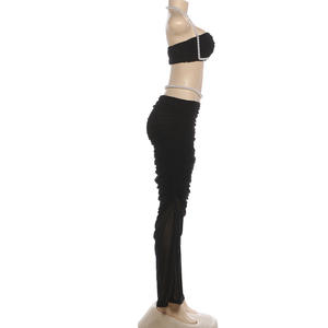 Viviblook Z0127ST15 Nouvel ensemble jupe femme avec décoration perles, crop top sexy enveloppant la poitrine et jupe taille basse, ensemble deux pièces pour femme - Product Image 3