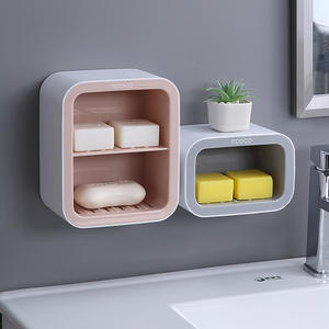 Ecoco Jabonera cuadrada de plástico para montar en la pared con ventosa para baño, estante para jabón de varias capas - Product Image 3