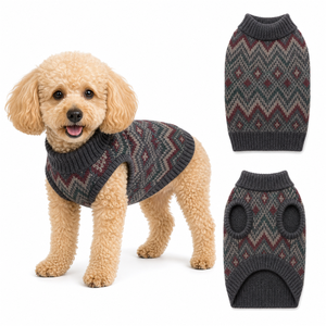 Vintage Geometric Chevron Knit Sleeveless Dog Sweater dog outfitspet <b>clothes</b> pet <b>clothes</b> High Collar Warm Stretch Pet Knit Vest - Product Image 1