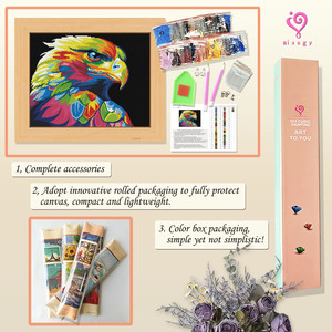 Kit de peinture diamant avec perceuse ronde, motif aigle animal moderne imprimé, avec cadre rectangulaire, décoration murale DIY - Product Image 3