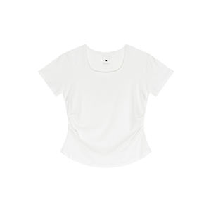 Col carré couleur unie haut à manches courtes 2025 fille épicée épaule droite taille-cintrage t-shirt d'été - Product Image 1