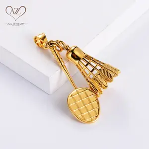 Sport Hip Hop Jewelry Gold Plated Creative Badminton Copper Pendants Charms For Boys