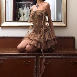 Corsé deshuesado con lazo de cinta Indie Niche Heavy Detailing American Vintage Strapless Mini vestido para Party Club Vacation - Product Image 2