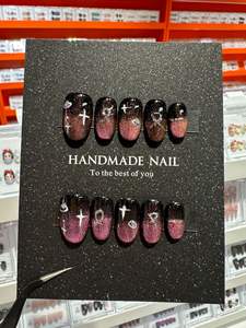 10 piezas de prensa hecha a mano en las <span class=keywords><strong>uñas</strong></span> gris oscuro usable <span class=keywords><strong>uñas</strong></span> postizas decoración de flores 3D encanto reutilizable puntas de <span class=keywords><strong>uñas</strong></span> acrílicas - Product Image 5