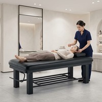 Table de massage professionnelle OEM en cuir PU noir pour salon et clinique, table de soin du visage robuste avec repose-tête