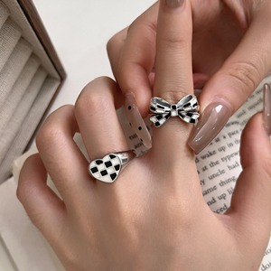 S925 Sterling Silver Heart <b>Ring</b> With Chessboard Pattern For Women Everyday Wear Fine Jewelry - Product Image 2