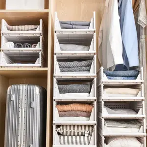 Penjualan laris laci penyimpanan baju Multi keranjang dapat dilipat dapat ditumpuk laci penyimpanan plastik untuk lemari penyimpanan pakaian