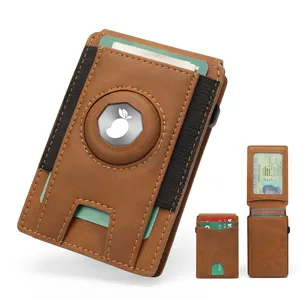 Heren Minimalistische Drievoudige Smart Lederen Id Zakelijke Creditcard Case Rfid Metalen Pop-Up Kaarthouder Portemonnee