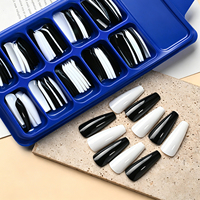 100 Uds./Caja Puntas de Uñas Postizas Largas Negras y Blancas Sólidas, Brillantes, de Cobertura Completa, Estilo Bailarina, Rectas y Cónicas para Extensión de Uñas
