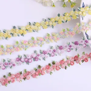 DIY कपड़े हार कॉलर सिलाई हस्तनिर्मित सजावट के सामान कढ़ाई रंग फूल फीता ट्रिम बारकोड