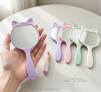 Cermin Rias Genggam Bulat Kompak Motif Kucing Lucu Plastik Kecil Mini untuk Anak Perempuan Perjalanan Touch Up Grosir Logo Kustom Hadiah