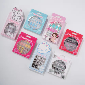 Aillsa Nail Supplies 24Pcs Design Kid <span class=keywords><strong>Faux</strong></span> Cartoon Pink Cute Children <span class=keywords><strong>Kawaii</strong></span> Art Nail Artificial Short Press on Nails Wholesale - Product Image 2