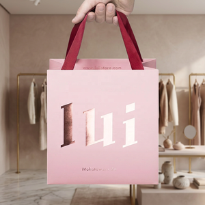 Custom Pink Paper Shopping <b>Bags</b> Flat Handles Luxury Style Recyclable Art Paper Standard <b>Bag</b> Offset Printing Your Logo Gift <b>Craft</b> - Product Image 3