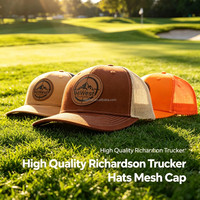 Gorra de béisbol de malla en blanco con parche de cuero bordado personalizado, parche tejido con logo, gorras trucker Richardson 112 de 6 paneles personalizadas para hombre