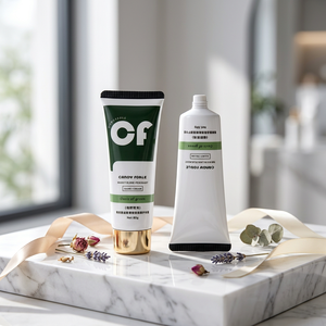 Tube souple PE vide personnalisé vert avec impression en relief et capuchon rond électroplaqué or pour crème pour les mains parfumée - Product Image 4