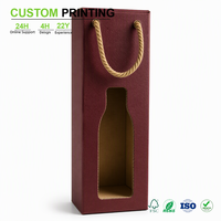 Sac en papier kraft personnalisé pour bouteille de vin rouge avec fenêtre et poignée en ficelle pour cadeau de vin et vente en gros en magasin de détail