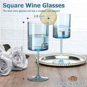 10 Oz Square Cocktail Glasses <strong>Blue</strong> Wine Glasses Colored Stemmed Plastic Drinkware <strong>Champagne</strong> <strong>Flute</strong> with Long <strong>Stem</strong> - Product Image 4
