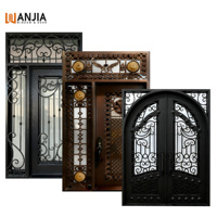 Puertas Exteriores de Hierro Forjado con Diseño Moderno de Vidrio Esmerilado para Villas, Puerta Francesa de Hierro Forjado para Entrada