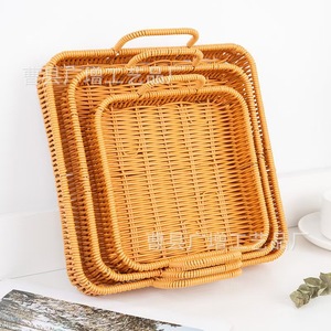 Woven Rattan <b>Tray</b> With Handle Fruit <b>Basket</b> Storage <b>Basket</b> For Kitchen Serving <b>Trays</b> - Product Image 3