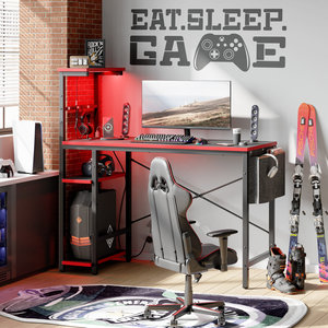 Ajunion Bàn Chơi Game Với Đèn LED Điện Cửa Hàng Sợi Carbon Bàn Máy Tính Bàn Với Đa Cấp Lưu Trữ Bảng - Product Image 5