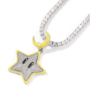 Collier pendentif étoile lumineuse dessin animé créatif avec chaîne pendentif lune fluorescente <span class=keywords><strong>BaiI</strong></span> Hiphop en zircon cubique glacé - Product Image 4