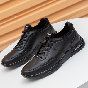 Chaussures de course pour hommes en cuir véritable, bout rond, à lacets, légères, mode automne, sport décontracté, semelle épaisse - Product Image 1