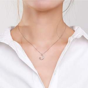 Collar personalizable de plata de ley S925 con elementos de estrella y luna, versión cobre, regalo de San Valentín para mujer - Product Image 6