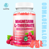 Gummies de L-Thréonate de Magnésium 1000mg pour la Relaxation Musculaire et la Santé de la Mémoire, Sans Sucre, Saveur Framboise, Complément Alimentaire OEM ODM