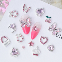 58 Pièces Accessoires pour Ongles en Alliage Rose avec Ruban Argenté, Cœur, Papillon, Étoile, Cerise, Fleur, Breloques pour Nail Art, Accessoires de Manucure DIY