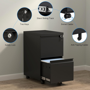 Armoire <span class=keywords><strong>de</strong></span> classement mobile moderne en métal à 2 tiroirs, vente en gros d'usine, pour l'école, l'hôtel et le bureau - Product Image 6