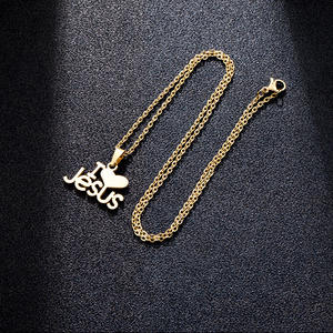 Kalung Liontin Hati I Love Jesus Berlapis Emas dari Baja Anti Karat untuk Wanita dan Pria, Skapulir Emas Perak Kristen Katolik Religius - Product Image 4