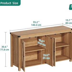 Buffet moderne <span class=keywords><strong>de</strong></span> style farmhouse en acier inoxydable et <span class=keywords><strong>bois</strong></span> avec 4 étagères réglables en hauteur pour salon et rangement domestique - Product Image 3