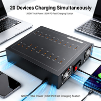 Chargeur rapide multiport haute puissance 1200W 20 ports Type C, 65W PD par port, station de charge multiport, boîtier en aluminium, chargeur de bureau