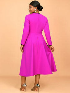 <span class=keywords><strong>Robe</strong></span> décontractée mi-longue rose à col rond et manches longues, avec blocs de couleur et appliques, grande taille, pour <span class=keywords><strong>femme</strong></span> - AM050921 - Product Image 3