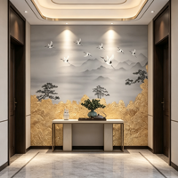 Dinding Latar Belakang Awan Pinus Mewah, Wallpaper Burung Bangau Cina Baru untuk Foyer, Ruang Makan & Kamar Tidur