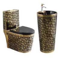 Gold Plated Ceramic Bathroom Golden Toilet and Sink Set