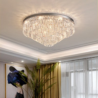 Lustre de plafond en cristal avec cadre en fer, atmosphérique et luxueux, lampe ronde LED moderne et simple pour salon, chambre, hôtel, villa, décoration