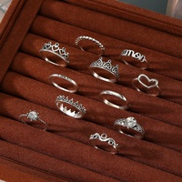 Cincin Paduan Logam Tema Gelap Vintage Gaya Eropa Amerika Terlaris Lintas Negara untuk Wanita dengan Batu Turquoise Multi-knuckle