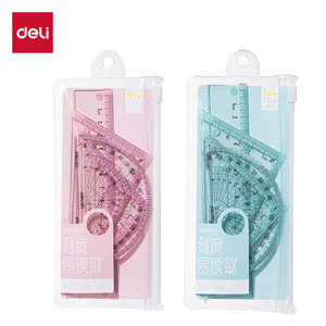 Juego de reglas para estudiantes Deli, 16 cm, plástico, 4 piezas, herramientas de matemáticas, regla transparente, transportador, escala, kit de dibujo técnico - Product Image 1