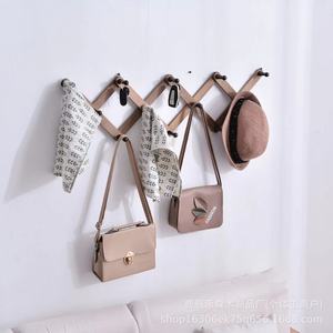 Solid Wood Coat Hooks Wall Mounted Telescopic Adjustable <b>Clothes</b> <b>Rack</b> Entryway Organizer Natural Wood Color - Product Image 3
