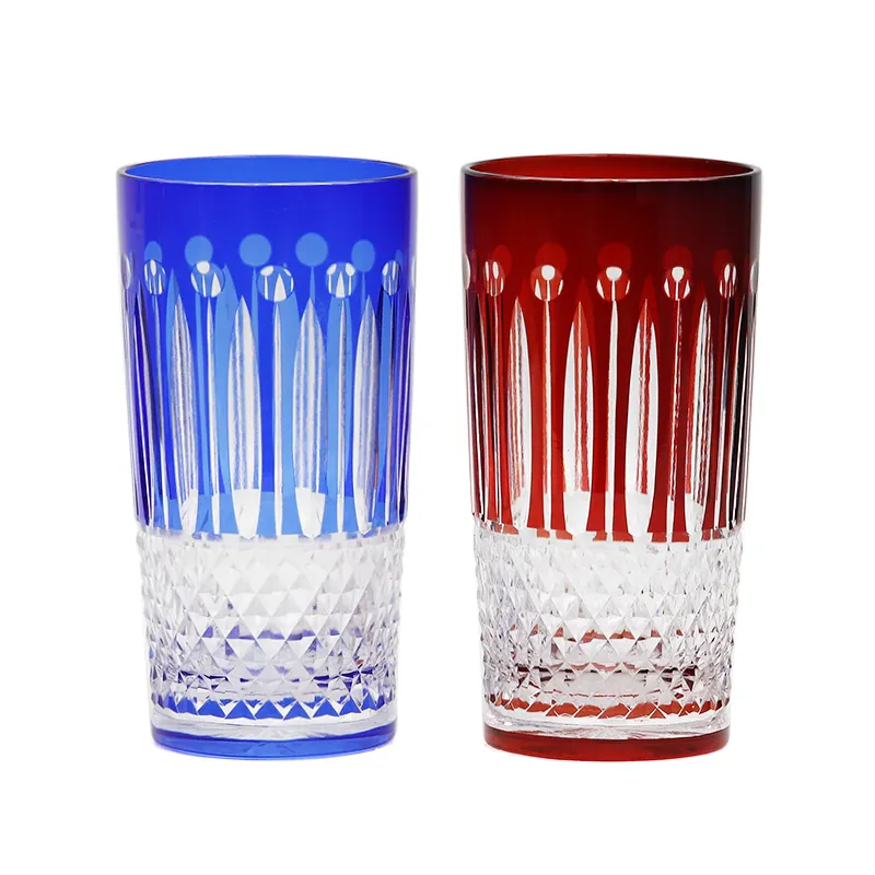 Crystal Highball Tumbler 13 oz Colored Hand Cut Crystal Drinking Tumblers for Water, Juice, Wine, Beer and Cocktails