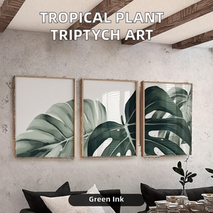 Triptyque en toile sans cadre moderne Plantes tropicales et dos de tortue Feuilles de bambou <span class=keywords><strong>Illustration</strong></span> de nature morte pour affiche de salon - Product Image 2