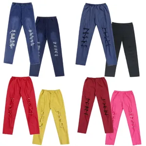 Yiwu yiyuan garment new designed jeans fashionable long pants colorful ripped jeans puls size for girls little kids children