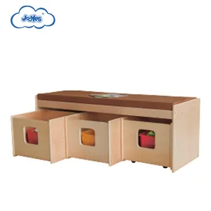 बालवाड़ी लकड़ी के फर्नीचर सोफे बेंच डिब्बे के साथ वैकल्पिक डेकेयर सोफे बेंच बच्चों के लिए