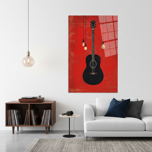 Arte en Lienzo de Guitarra Minimalista Moderno: Impresión Elegante para Decoración de Sala de Música, ARTE EN VIDRIO TEMPLADO - Product Image 3