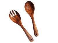 Ensemble de saladiers peu profonds en bois d'acacia poli, écologiques, avec logo personnalisé et ustensiles de service - Design traditionnel américain