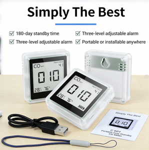 एयरसेंस c601 0-2000ppm सह अलार्म ध्वनि कंपन अलर्ट मीटर पोर्टेबल कम बिजली की खपत गैस कार्बन मोनोऑक्साइड डिटेक्टर - Product Image 1