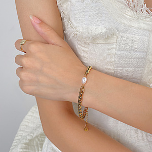 Trendy Natural Freshwater Pearls Stainless Steel Chain Handmade <b>Bracelet</b> Bangle High Quality Jewelry - Product Image 1