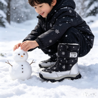 Bottes d'hiver pour enfants unisexes, multi-tons, imperméables, en tissu thermique extensible, mi-mollet, intérieur en fourrure, semelle en caoutchouc légère